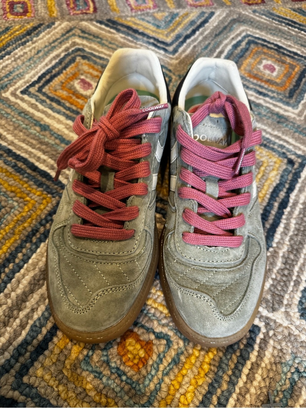 Coolway Olive Suede Sneakers with Rose Pink Laces